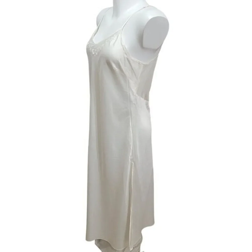 Vintage Cabernet Ivory Satin Gown Slip Dress Sheer Back M